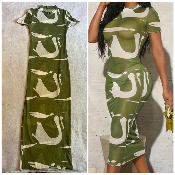 skin tight see through green & white dress - Picture 1 of 1